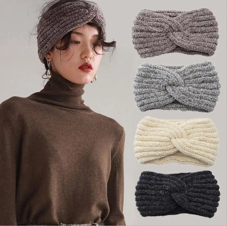 2022 Jane Knit Bando Jalinan Musim Dingin Ikat Kepala Penghangat Telinga Crochet Kepala Wraps Elastis Pita Rambut untuk Wanita