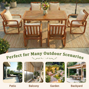 Ensemble de salle à manger de patio moderne en bois d'acacia 7 pièces avec coussins amovibles, mobilier d'extérieur écologique pour jardin - Product Image 5