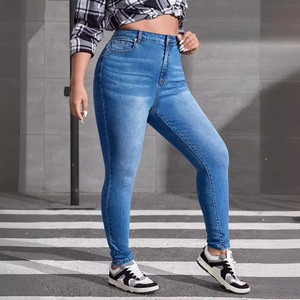 Vaqueros ajustados de talla grande para mujer, pantalones de estilo urbano azul de alta elasticidad, estilo fashionista, ventas en Europa y América - Product Image 3