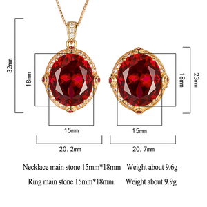 Fashion 14K Gold Filled Eco-friendly Copper Rose Gold Plated Oval Cut Imitation <b>Ruby</b> Sapphire Rings and <b>Necklace</b> Jewelry Set - Product Image 3