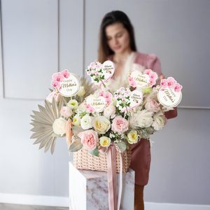 Decorazioni per Torte per la Festa della Mamma, Topper per Cupcake con Fiori e Cuore in Lamina d'Oro, per <span class=keywords><strong>Compleanno</strong></span> della Mamma, Rosa - Product Image 5