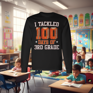 Maglietta a maniche lunghe con scritta "I Tackled 100 Days Of 3rd Grade Football" per bambini, unisex, girocollo, per il ritorno a scuola, laurea - Product Image 3