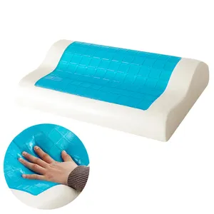 Almohada ortopédica de gel fresco con forma de onda y logotipo personalizado, almohada extraíble de espuma viscoelástica cervical