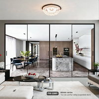 Porte coulissante moderne à cadre fin et fermeture douce, double vitrage trempé, isolation phonique pour la maison, le salon, la chambre à coucher, la cuisine