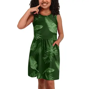 Customized Tropical Banana Leaf Palm Leaf Print Children Tank Top With Wholesale Price Elegant Slim Fit Beach Pockets Skirts Hot