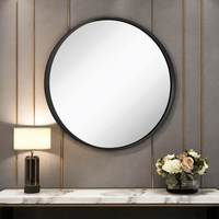 Miroir rond contemporain mural en métal noir avec cadre en fer fait à la main pour vanité de salle de bain chambre à coucher décor à la maison