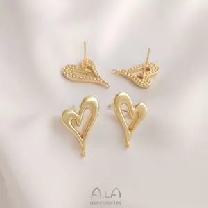 Gold Plated Diy Ear Pins Earring Stud Heart Needle Diy Earring Findings With Loop For Diy Jewelry Making