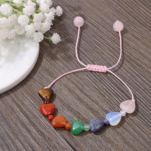 Pierre naturelle 7 Chakra Rose Quartz Coeur Bracelet Cordon <span class=keywords><strong>Tissage</strong></span> À La Main Coloré Amour pour Femmes Filles Cadeaux - Product Image 6