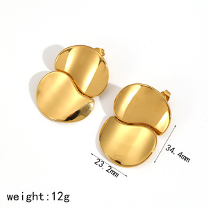 Geometric Teardrop Double Layer Stainless Steel <b>Earrings</b> 18k Gold Plated <b>Stud</b> <b>Earrings</b> For Women - Product Image 4