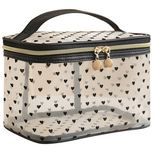 Speed And Constancy Mesh <b>Makeup</b> <b>Bag</b> Multipurpose Travel Toiletry <b>Bag</b> With Heart Pattern <b>Transparent</b> Storage <b>Bag</b> - Product Image 2