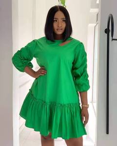 Abito Casual Estivo Autunnale 2026 da Donna con Cerniera, Colore Solido, Maniche Lunghe, Volant e Pieghe, Stile Camicia/T-shirt - Product Image 4