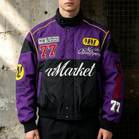 Blouson de course vintage pour homme, brodé, patchwork, color block, style motard, rétro, streetwear, coupe-vent, bomber