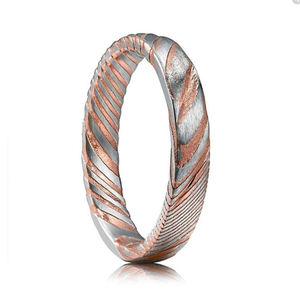 알린 맞춤형 블랙 돔 브러시 다마스커스 강철 남성 웨딩 밴드 웨딩 약혼 반지 - Product Image 3