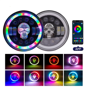 Phare LED en forme de crâne de 7 pouces avec anneau lumineux DRL Hi/Lo, phare circulaire universel RGB, étanche IP67, accessoires automobiles - Product Image 2