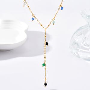 Nuevo Collar de Moda con Colgante en Forma de Y de Acero Inoxidable Chapado en Oro de 14k con Detalles Cúbicos Multicolores para Mujer, Joyería para Fiestas y Compromisos - Product Image 2