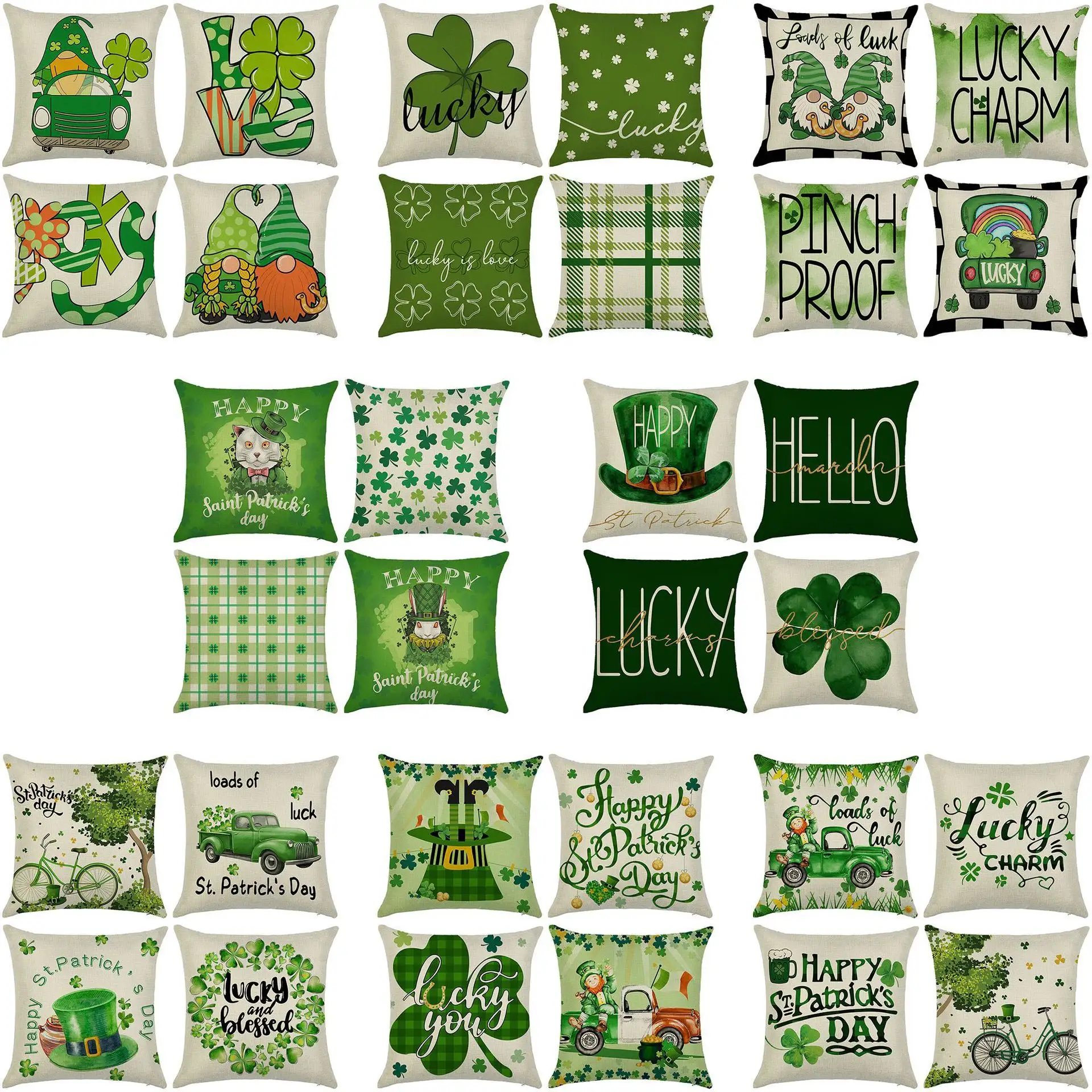 Happy St Patricks Day Decoration Spring Green Leaves Double-sided Printing Decoration Lucky Cushion Cover Decor Pillows For Sofa