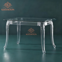 Table d'événement de mariage moderne en acrylique transparent avec plateau en verre trempé, cadre en résine écologique, mobilier d'hôtel durable pour mariage