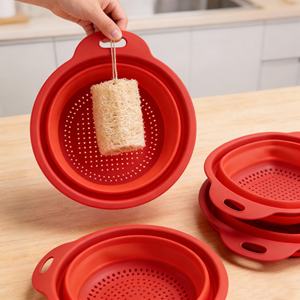 Panier égouttoir pliable en silicone, filtre à eau télescopique multifonctionnel pour cuisine domestique, idéal pour le lavage des légumes et des aliments - Product Image 3