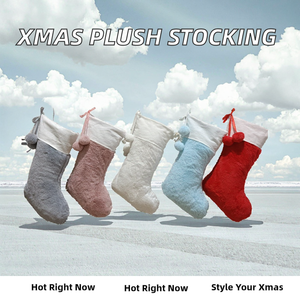 Large Plush Velvet Faux Fur Indoor Canvas Cuff Christmas <b>Stocking</b> for Family Holiday Xmas Ornament - Product Image 2