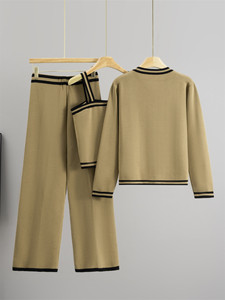 Vestitino da donna lavorato a maglia in 3 pezzi 2025 elegante maglione anteriore aperto con canottiera e pantaloni larghi larghi - Product Image 3