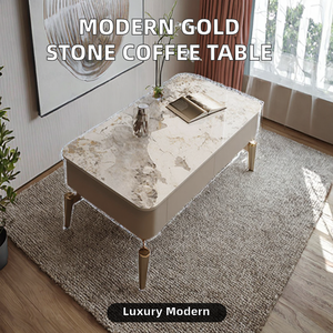 Foshan Furniture Modern Luxury Gold Metal Extendable Convertible <b>Coffee</b> <b>Table</b> <b>Set</b> for Living Room - Product Image 2
