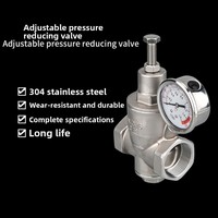 Válvula Reductora de Presión de Agua Manual de Acero Inoxidable 304, Tipo Pistón, Ajustable, Conexión Roscada para Tubería Ramal, Modelo YZ12X
