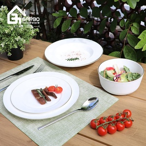 Assiette à soupe en verre opale blanc de luxe avec bord doré, 200 mm, vaisselle en verre laiteux, assiette ronde à rayures, plat profond en verre de 20 cm - Product Image 5