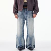 Nouveau style Old Money Feng Shui, jean bleu délavé pour l'automne/hiver, coupe droite ample avec queue de chat, pantalon polyvalent amincissant