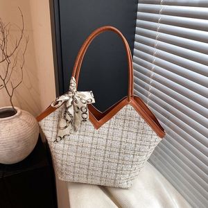 2026 New Arrival Luxury <b>Tweed</b> Women <b>Handbag</b> Vintage Checkered Shoulder Bag Chic Tote Bag for Women with Silk Scarf Daily Commute - Product Image 2