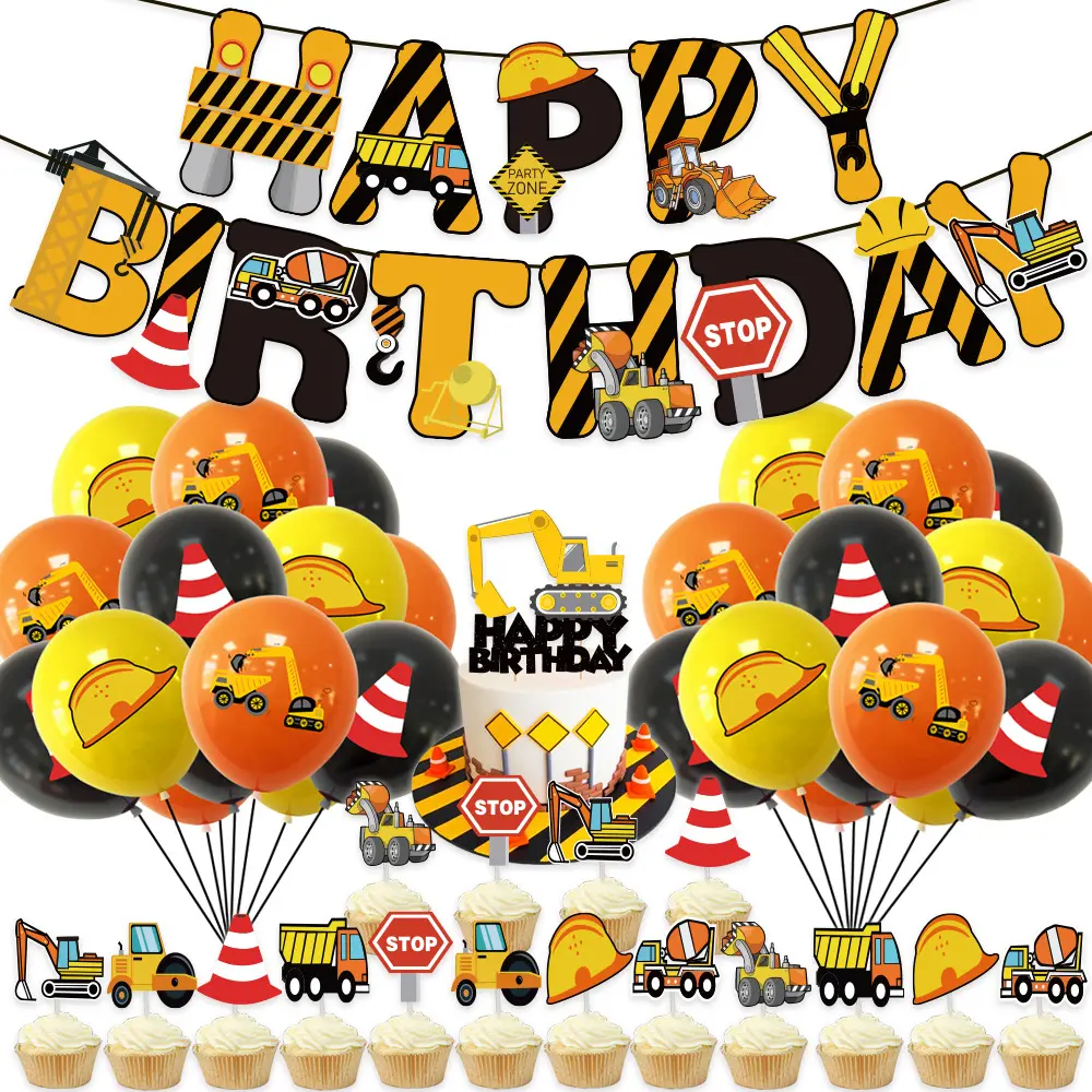 LHD Engineering Vehicle Theme For Kids Happy Birthday Balloons Party Balloon Sets Decorations Excavator