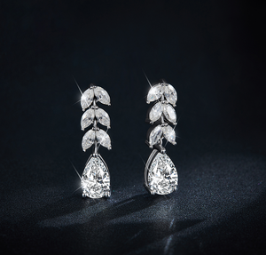 Pendientes de Plata Pura con Moissanita en Forma de Pera, Suministros Elegantes para la Elaboración de Joyería - Product Image 2