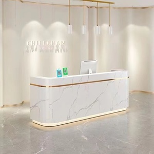 Best Selling Curved Luxury Design Wood Office Furniture Reception <b>Desk</b> with Modern Cashier Leisure Club Hair Salon Features - Product Image 1