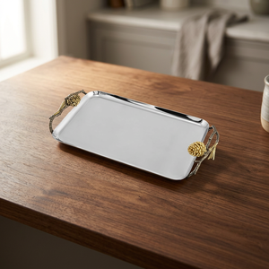 Polished Metal Serving Tray With <b>Pinecone</b> Handles Solid Pattern Residential Use wholesale stainless steel trays stainless steel - Product Image 3