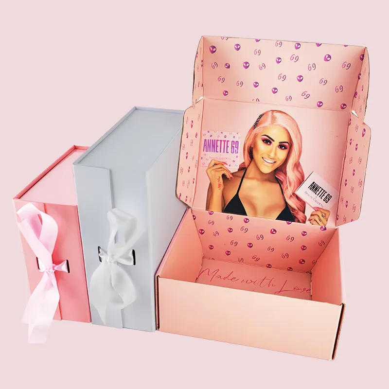 Custom Logo Skincare Mailer Pink Black White Small Large Pr Shipping Logistics Packaging Jewelry Gift Cardboard Kraft Paper Box
