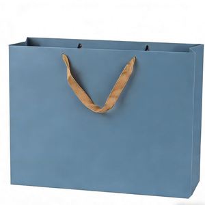 Bolsa de Cartón Azul para Compras, Plegable, Reciclable, con Asas de Algodón Trenzado y Logotipo Impreso Personalizado - Product Image 1