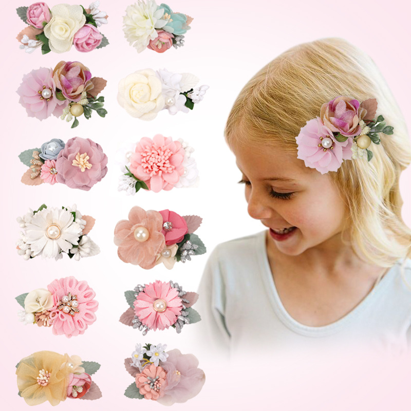 100% Цветочная заколка ручной работы для маленьких девочек, легкий цветочный бант для волос с бутиком, полностью покрытые аллигаторные аксессуары