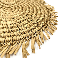 Napperon rond fait à la main avec bordure en papier raphia tapis et coussinets élégants