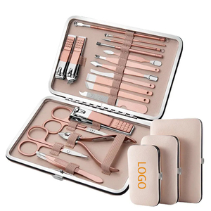 Custom Logo Manicure Pedicure Set 18Pcs Stainless Steel Nail Clippers Nail Cutter Set Nail Tool With Leather Case