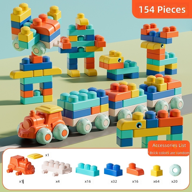 Soft rubber building blocks -154+1 locomotive +4 cars