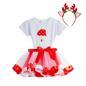 Set rok anak perempuan 2023, kaos motif katun dengan lengan pendek jaring bulan bintang dan lapisan rok Tutu ikat kepala