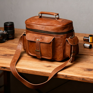 Nhà sản xuất OEM/ODM da túi máy ảnh Crossbody handmade đau khổ da túi máy ảnh với biểu tượng tùy chỉnh cho nam giới - Product Image 1