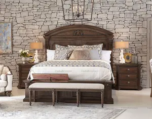 ART American country design bedroom furniture sets master vantage wooden bed french rubber wood carved bedroom
