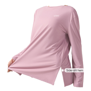 Custom Logo Solid Colors Plus Size Loose Nylon Women's Fitness Casual Shirt Wide Collar Long Sleeves Quick Dry Breathable - Product Image 3
