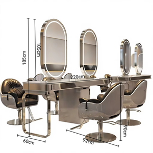 Miroir de <span class=keywords><strong>coiffure</strong></span> moderne en acier inoxydable, siège pour quatre personnes avec miroir double face pour salons de beauté, salons de <span class=keywords><strong>coiffure</strong></span> - Product Image 5