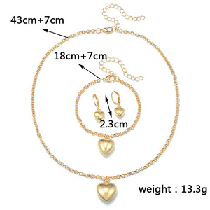 Ensemble de bijoux en alliage en forme de cœur, collier, boucles d'oreilles, bracelet, style européen, accessoires de mode pour femmes, couleur or SY0097-1 - Product Image 4