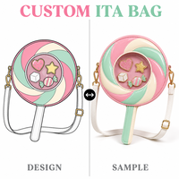 Sac à dos Ita personnalisé en forme de sucette, rose pastel et vert menthe, en cuir verni avec fenêtre transparente ronde, breloque mignonne Kawaii