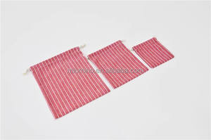 12x15 Inches Natural <b>Linen</b> Bread Drawstring <b>Bag</b> Red Strip Reusable Cotton <b>Linen</b> Food Storage Recyclable Feature - Product Image 5