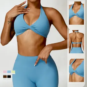 PASUXI Gym Clothing Active Wear Yoga Bra And Shorts Set Halter Tight Fitting Short Top Casual Fitness Trousers Suit Yoga Sets