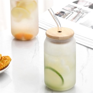 Hoge borosilicaat glazen cola-blikje tumbler met bamboe deksel & rietje, hittebestendig voor sap, bier, koffie, 380ml/550ml - Product Image 4