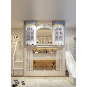 <span class=keywords><strong>Lit</strong></span> mezzanine en bois massif confortable pour enfant JS Blue Castle, pour fille, avec bureau et bibliothèque pour l'étude et <span class=keywords><strong>le</strong></span> sommeil, meubles de chambre pour filles - Product Image 5